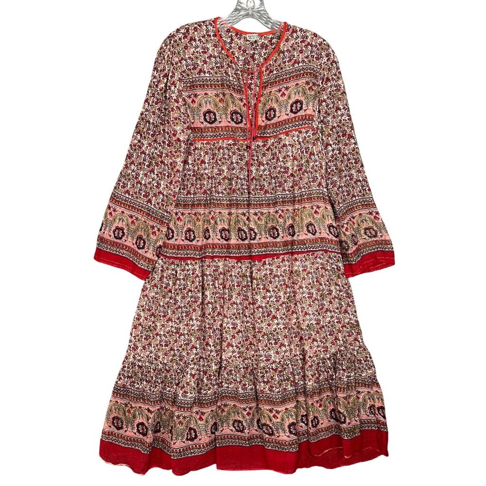 Unique Vintage Red and Cream Midi Dress